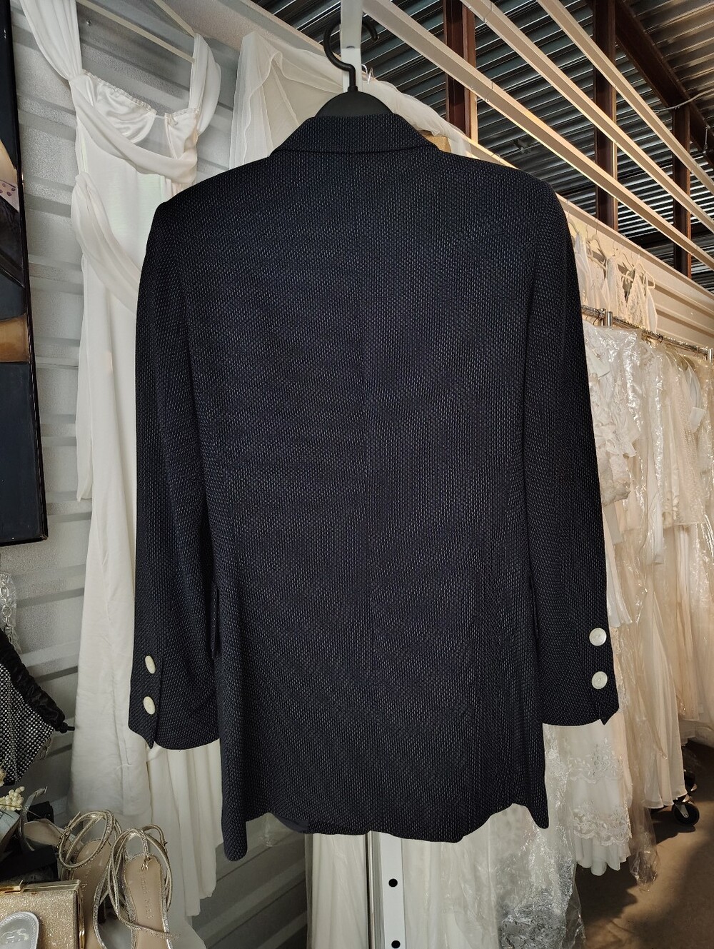 Vintage Textured Escada Wool Blend Blazer Navy Two Button Jacket Size 36 - Picture 4 of 8
